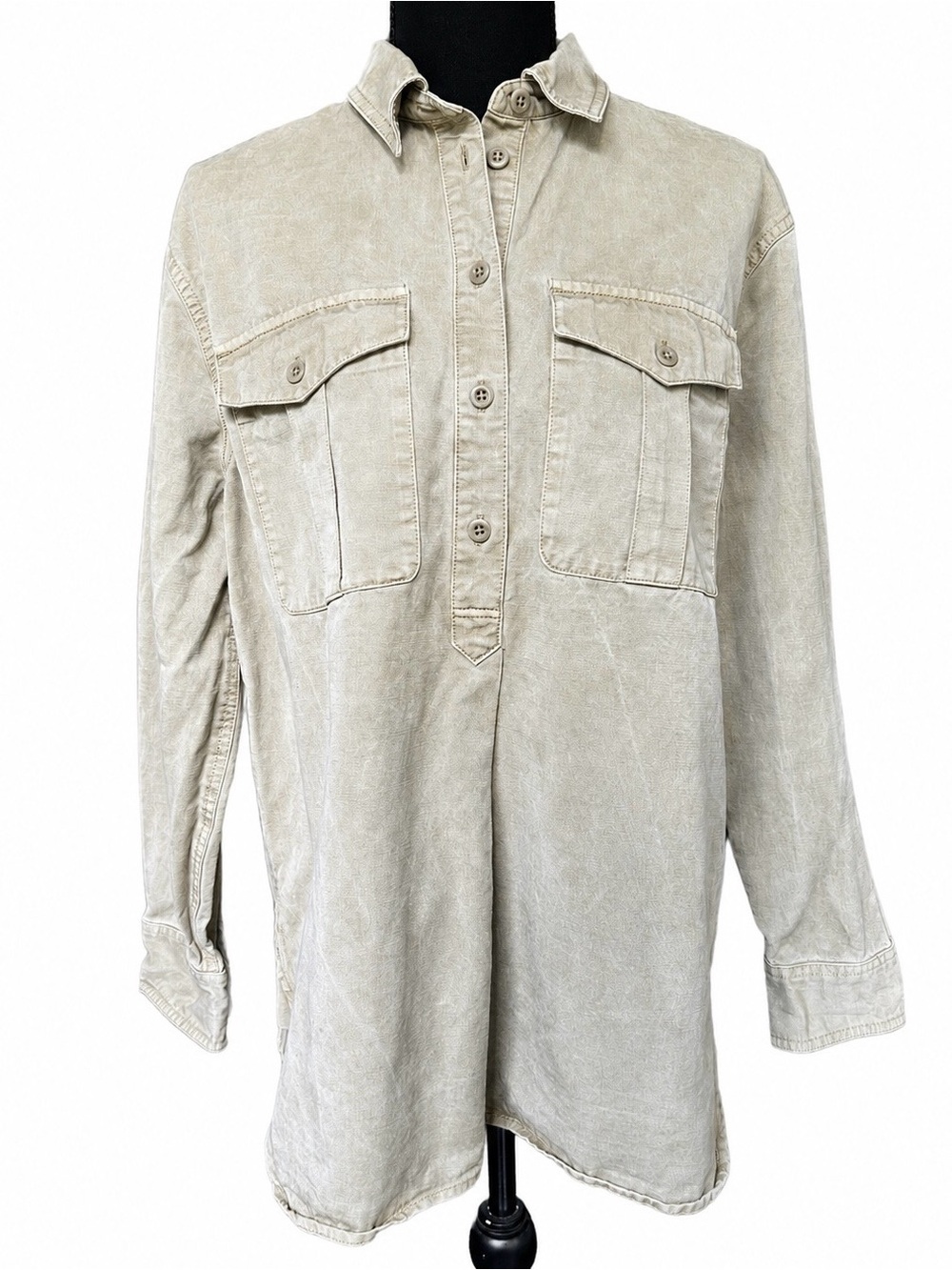 Madewell Utility Popover Shirt M Washed Khaki Cotton Lyocell Oversized